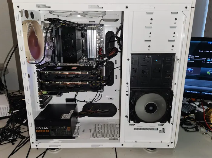 White PC build inside computer case