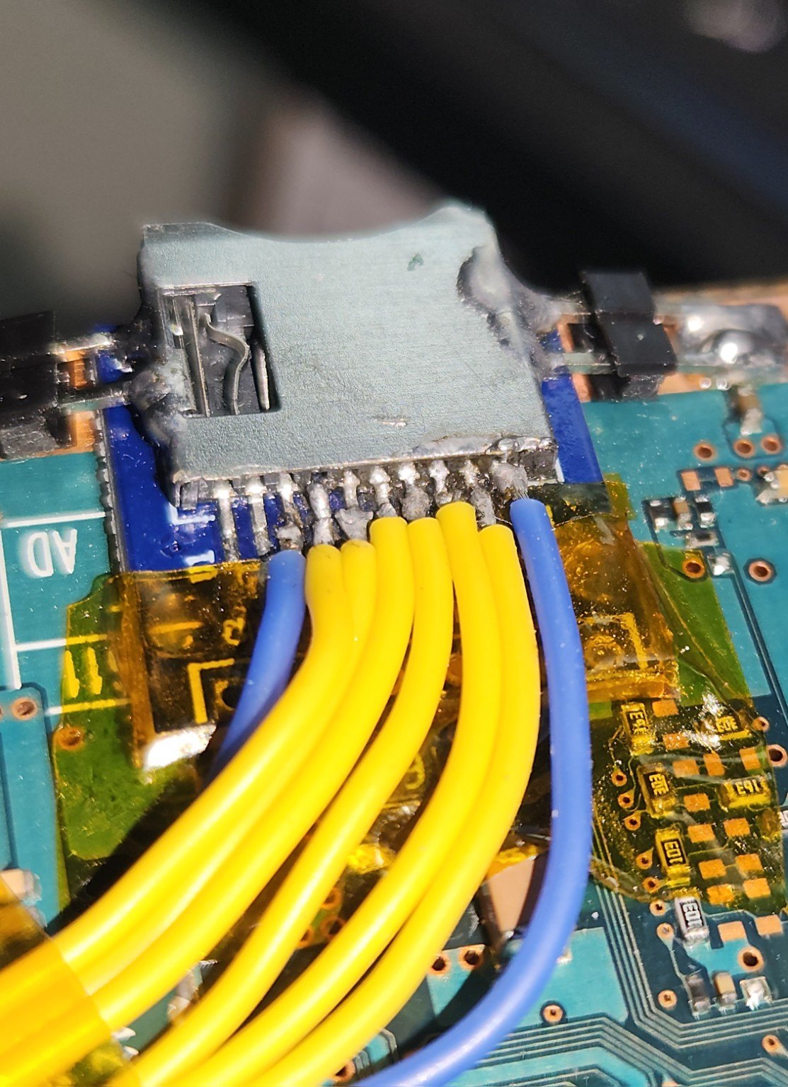 Wiring close-up on electronics board